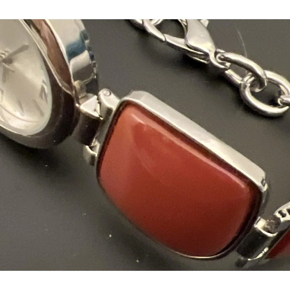 Silver Tone Chunky Bracelet Watch‎ Brick Red Burnt Orange